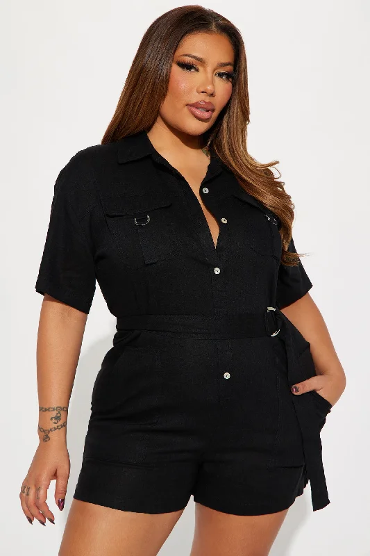 Not Letting Go Linen Romper - Black