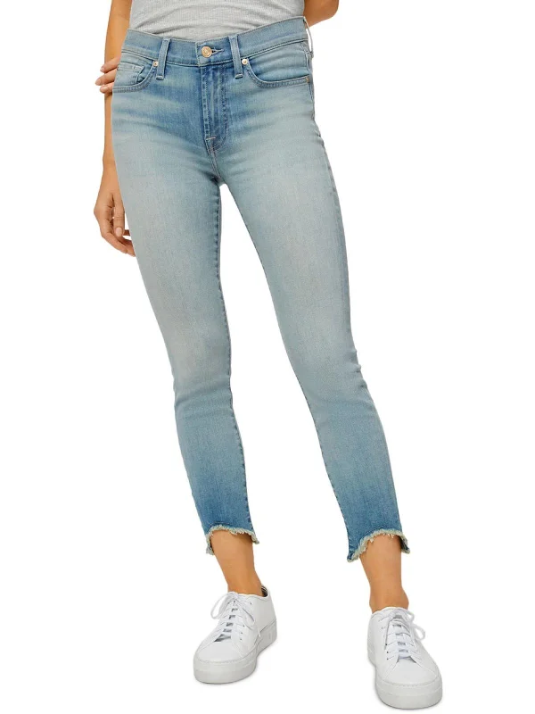 Womens Denim Frayed Hem Skinny Jeans