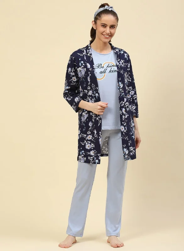 Women Blue Printed Combo Set