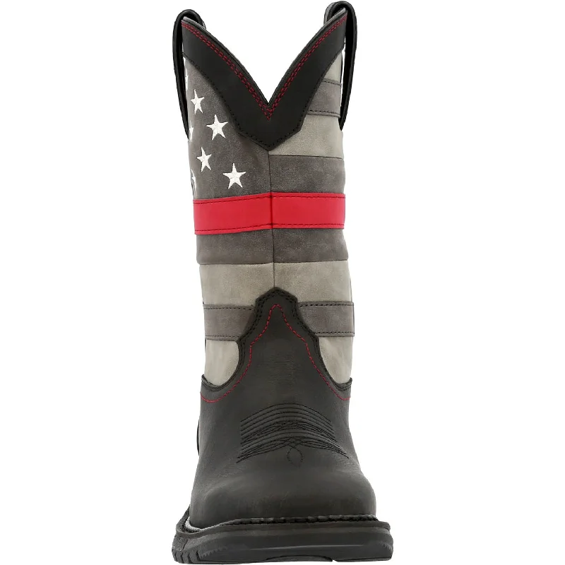 Rocky Womens Black/Gray Leather Red Line Western Cowboy Boots