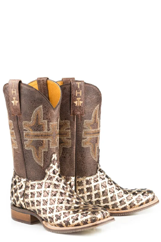 Tin Haul Womens Brown Leather 3D Cross Peacock Cowboy Boots