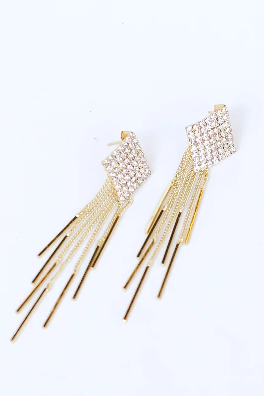 FINAL SALE - Gabi Gold Rhinestone Fringe Statement Earrings