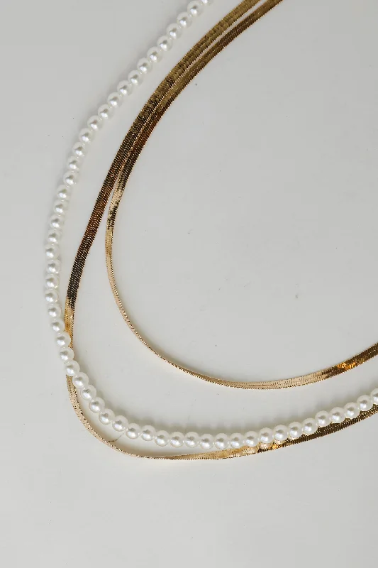 Katy Gold Pearl Layered Chain Necklace