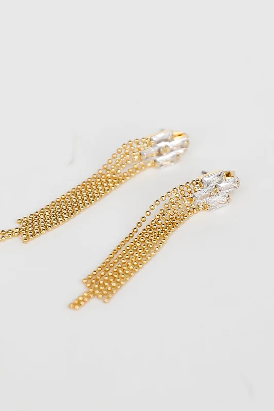 FINAL SALE - Kira Gold Rhinestone Beaded Fringe Earrings