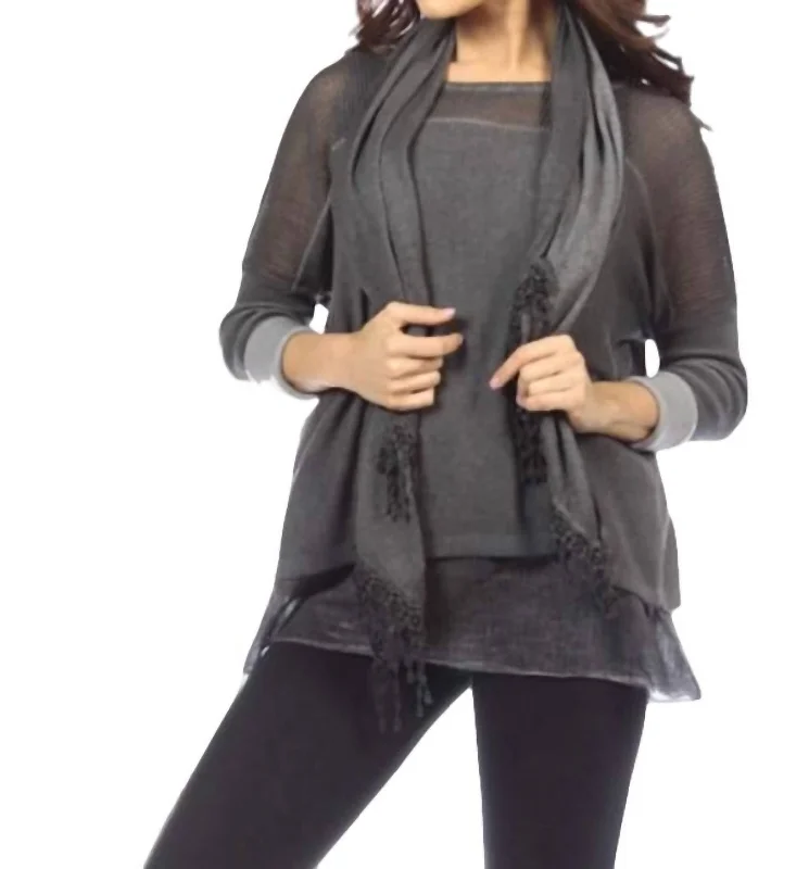 3-Piece Layered Set W/scarf In Gray