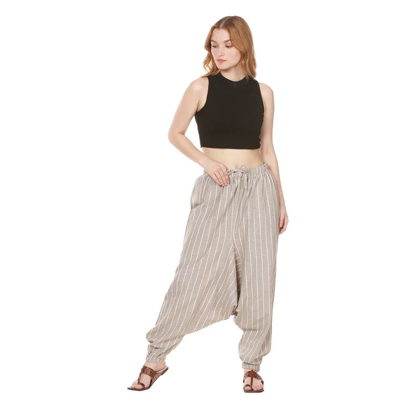 Cotton Harem Pants for Women | Grey | Stripes