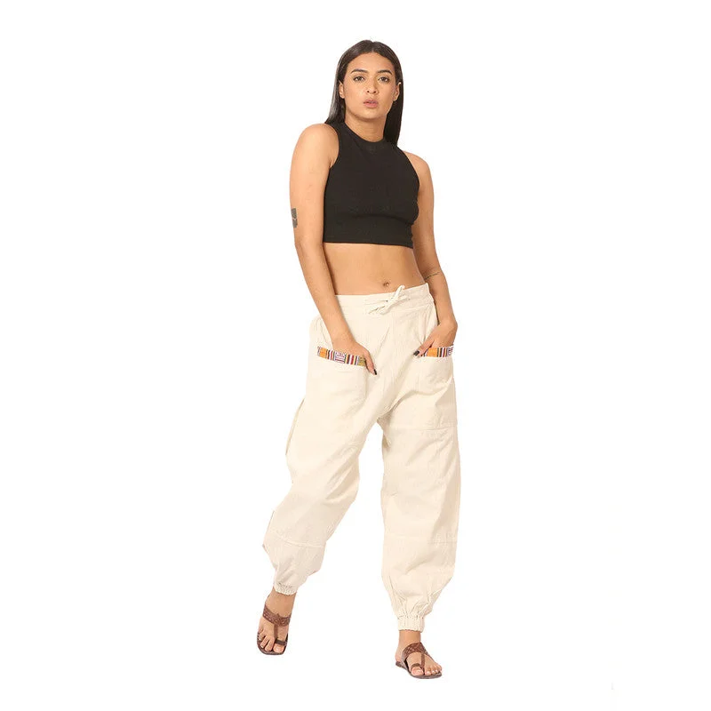 Cotton Jogger Pants for Women | Cream | Front Pocket