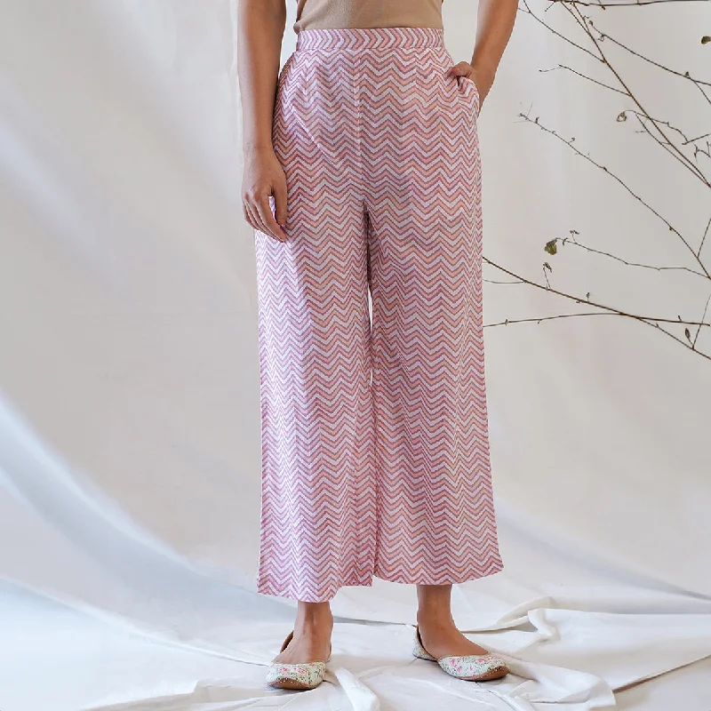 Cotton Pajama Pants for Women| Zig-Zag Print | Peach