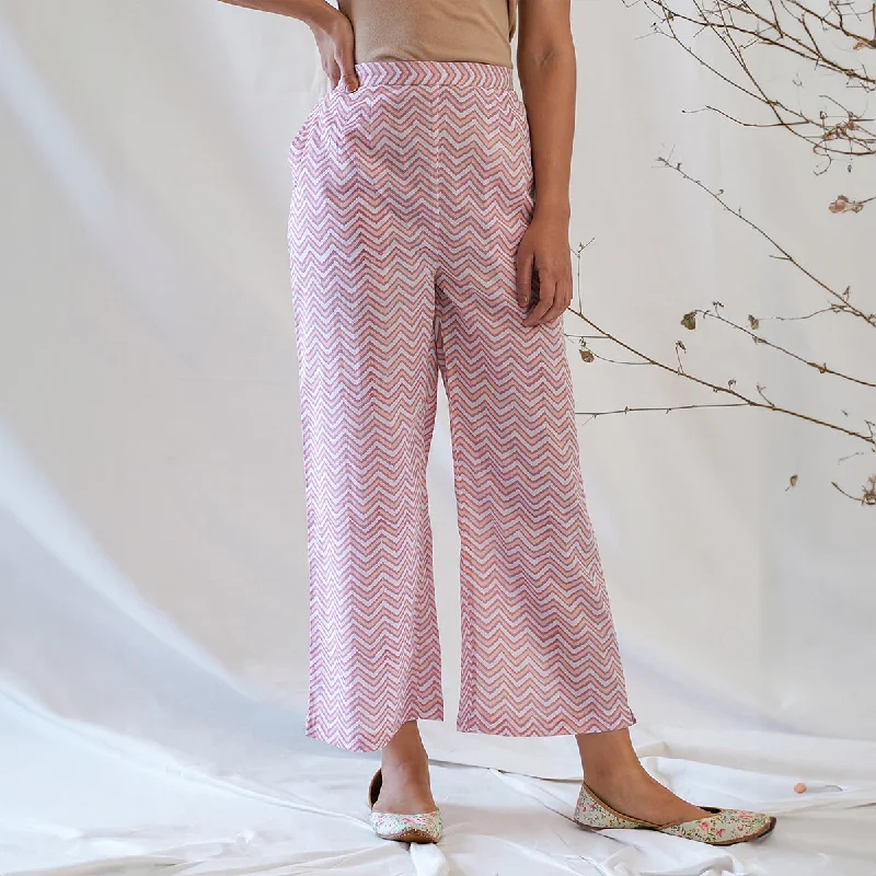 Cotton Pajama Pants for Women| Zig-Zag Print | Peach