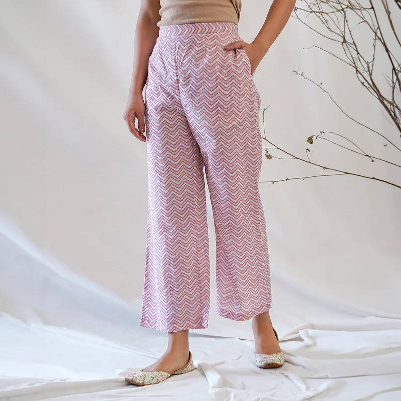 Cotton Pajama Pants for Women| Zig-Zag Print | Peach