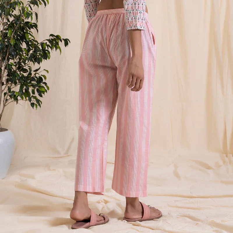 Cotton Straight Pajama Pants | Striped | Baby Pink