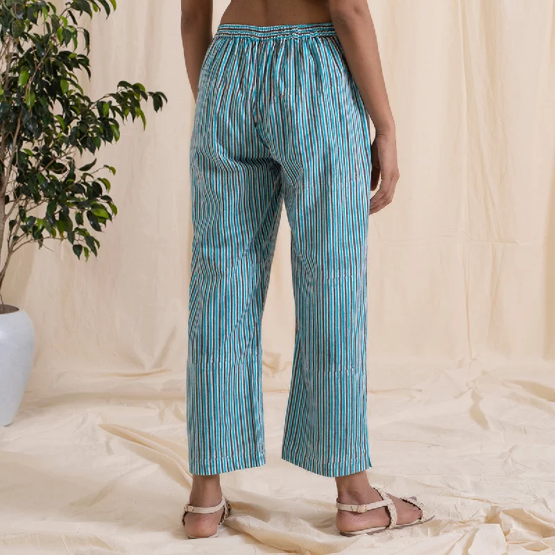 Cotton Straight Pajama Pants | Striped | Blue