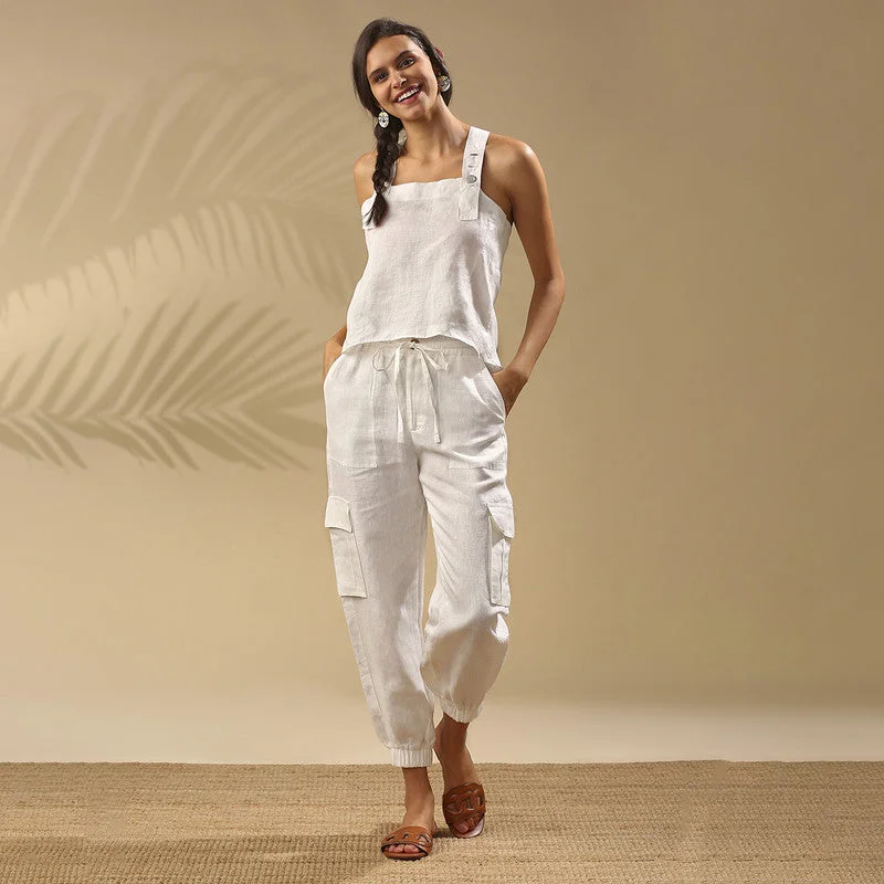 Hemp Slim Fitted Dungaree Top | White