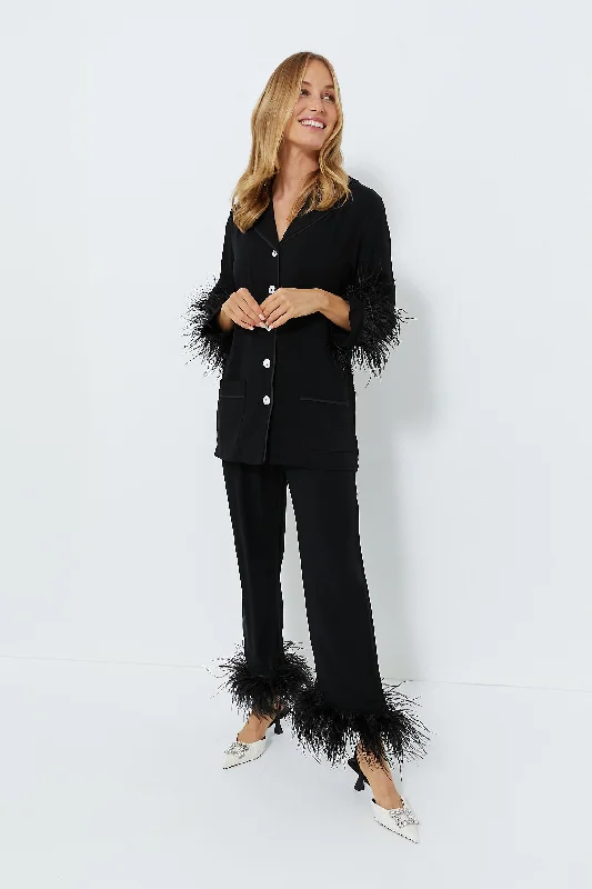 Black Party Pajama Set with Feathers