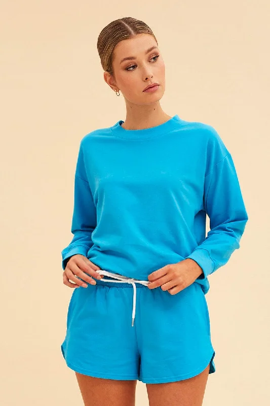 Blue Hudson Cotton Fleece Crew Neck Oversized Sweat