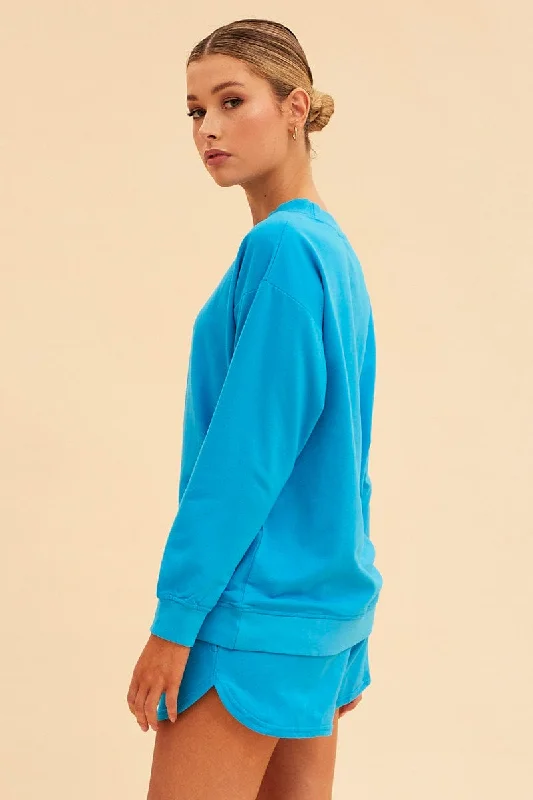 Blue Hudson Cotton Fleece Crew Neck Oversized Sweat