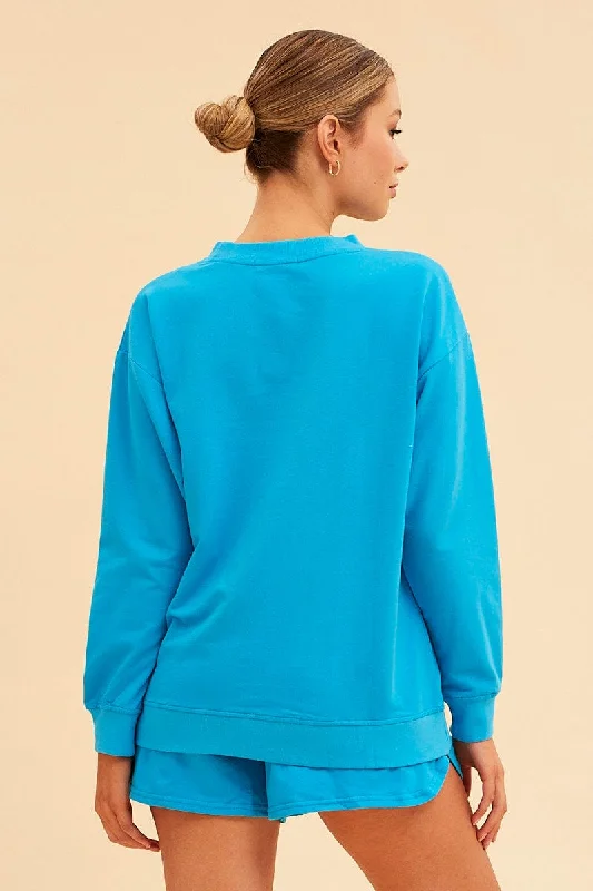 Blue Hudson Cotton Fleece Crew Neck Oversized Sweat