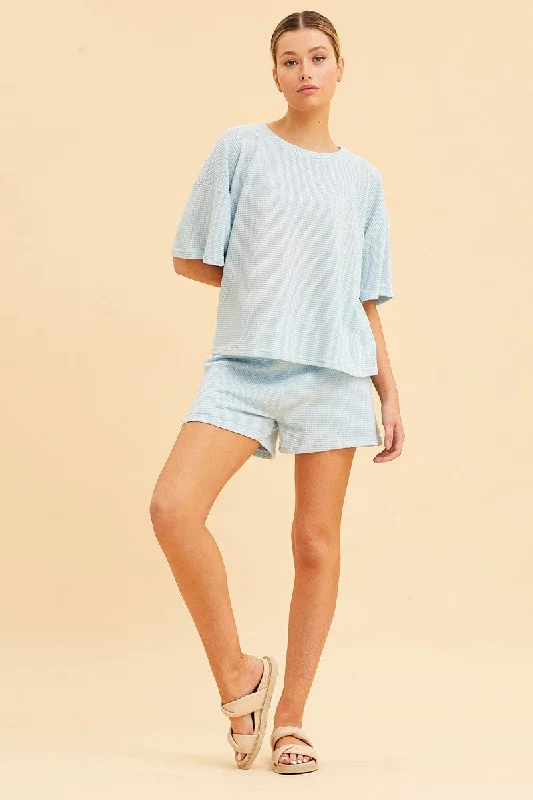 Blue Lounge T-Shirt Waffle Crew Neck Short Sleeve