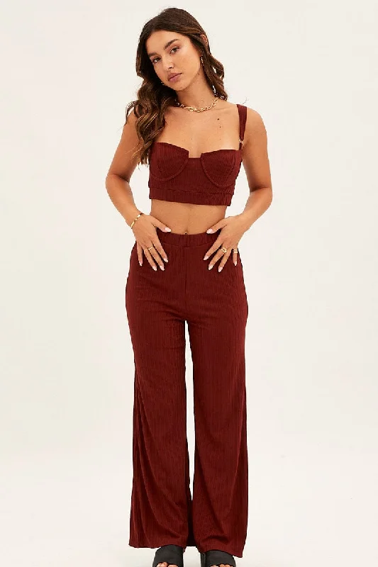 Brown Crop Bralette Loungewear Set