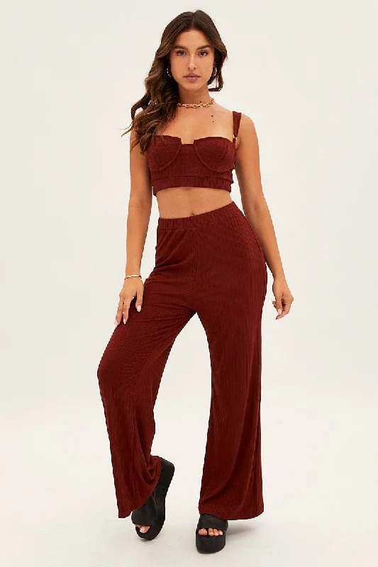 Brown Crop Bralette Loungewear Set