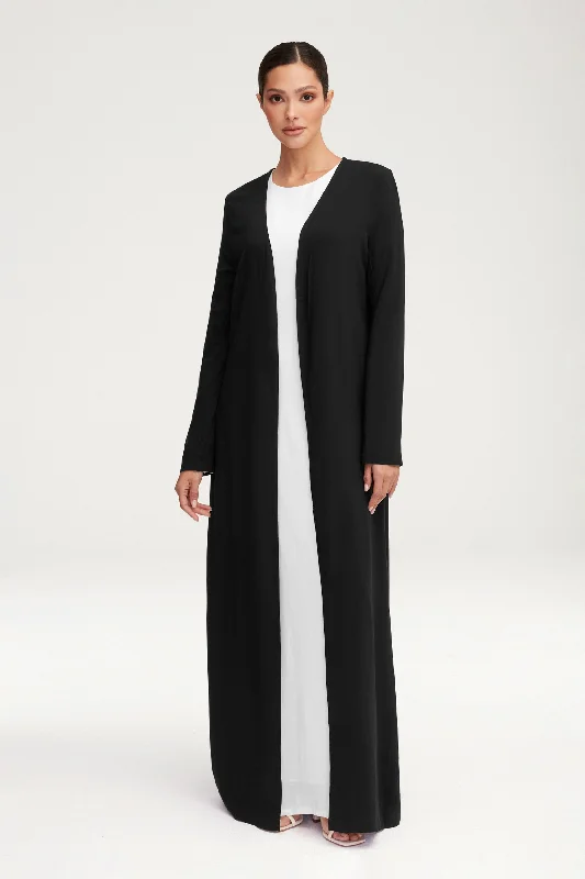 Essential Woven Open Abaya - Black