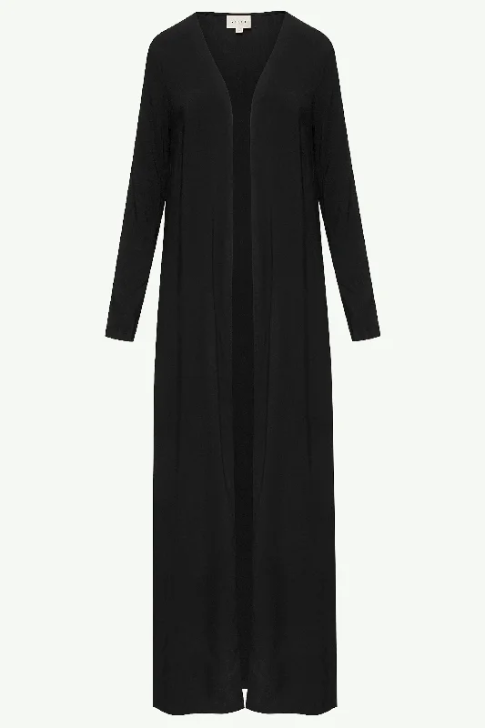 Essential Woven Open Abaya - Black