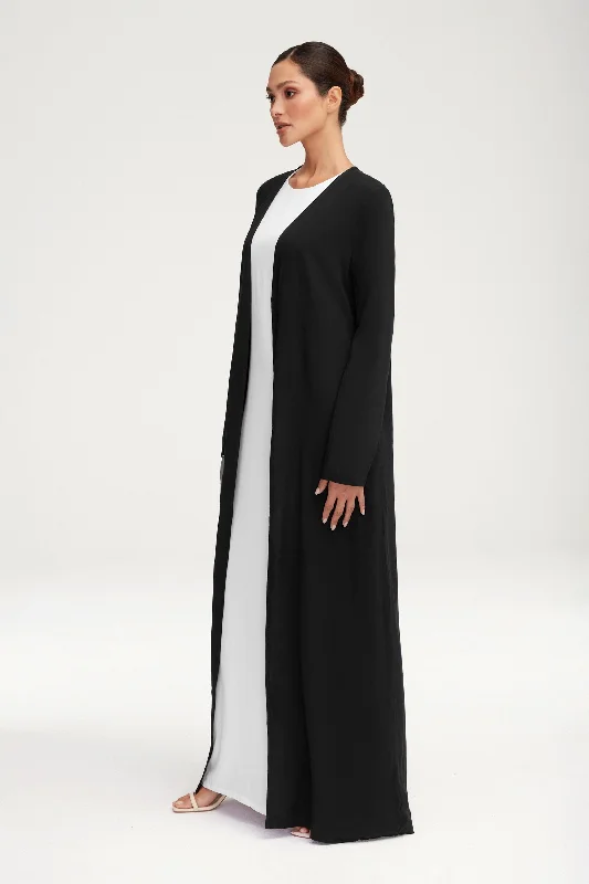 Essential Woven Open Abaya - Black