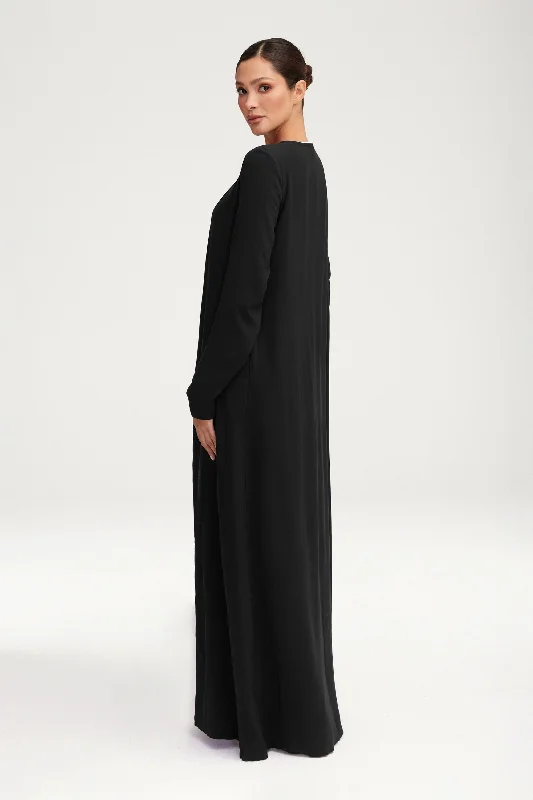 Essential Woven Open Abaya - Black