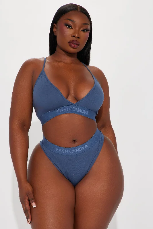 FN Mood Bralette And Thong Set - Slate Blue