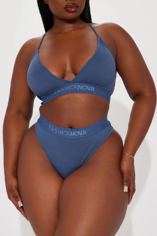 FN Mood Bralette And Thong Set - Slate Blue