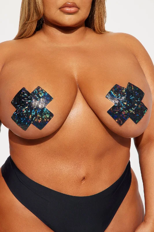 Glitter X Plus Size Supportive Nipple Cover Pasties - Black/combo