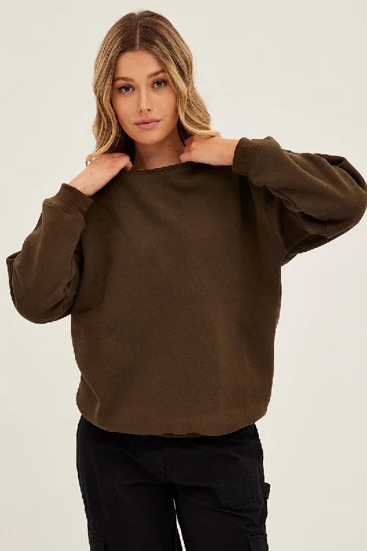 Green Fleece Sweat Long Sleeve Crew Neck