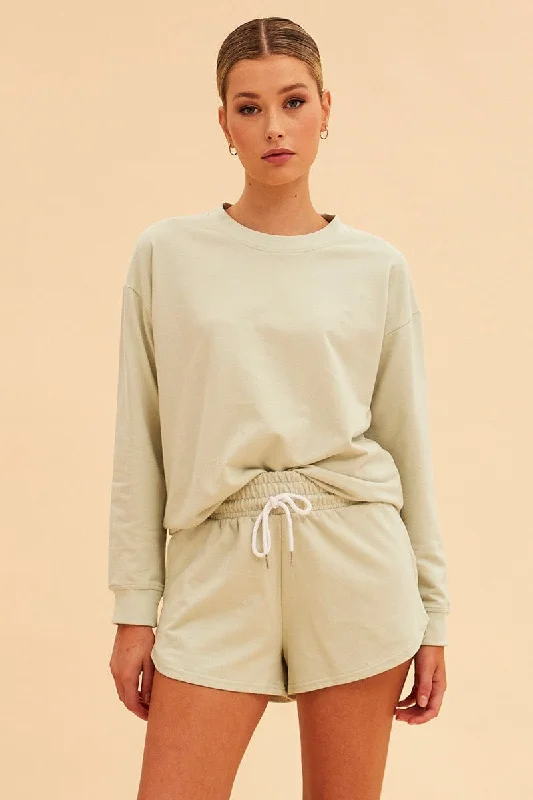 Green Hudson Cotton Fleece Crew Neck Oversized Sweat