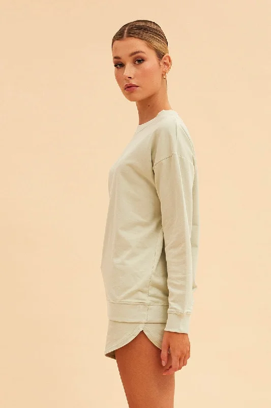 Green Hudson Cotton Fleece Crew Neck Oversized Sweat