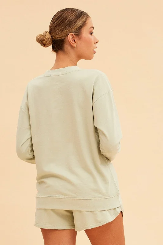 Green Hudson Cotton Fleece Crew Neck Oversized Sweat