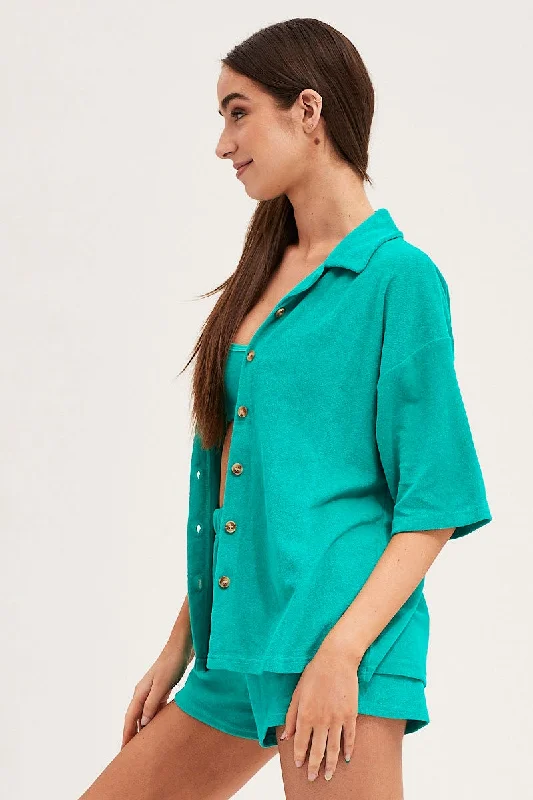 Green Lounge Top Short Sleeve Oversized Terry