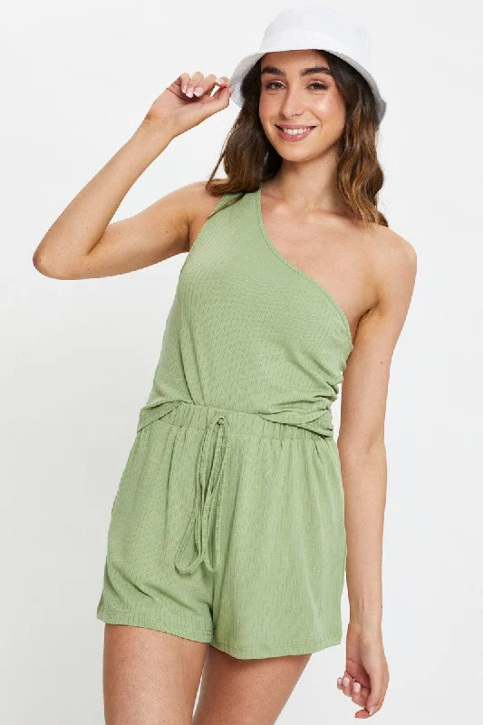 Green One Shoulder Singlet And Short Lounge Set