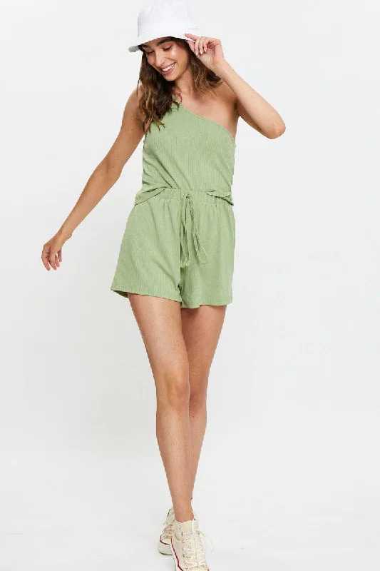 Green One Shoulder Singlet And Short Lounge Set