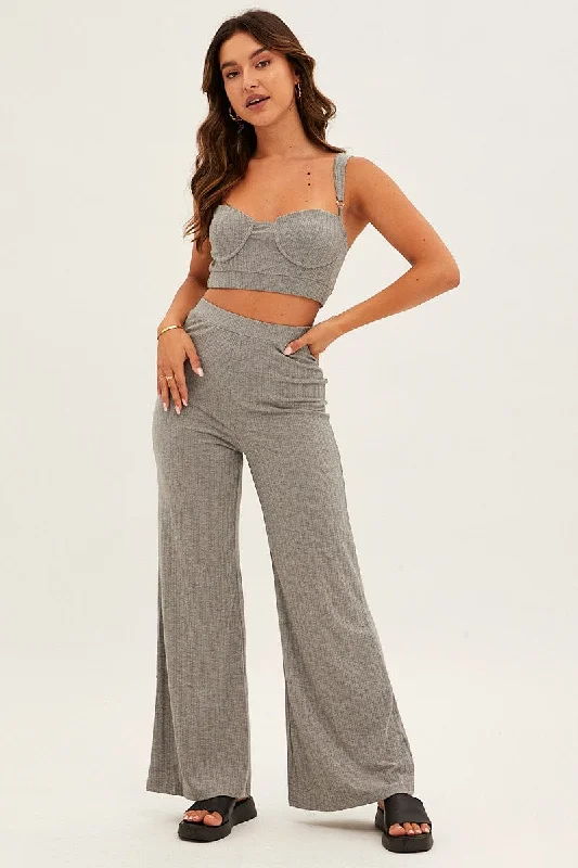 Grey Crop Bralette Loungewear Set