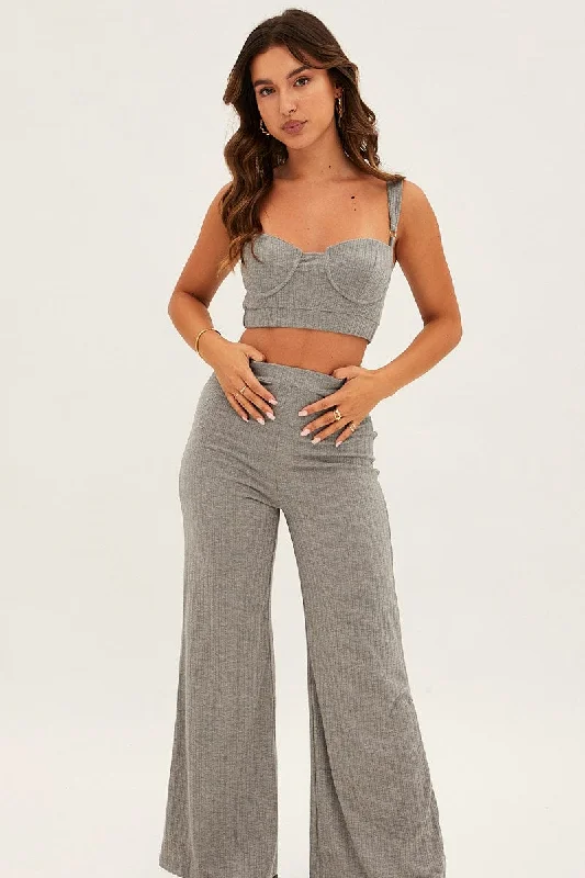 Grey Crop Bralette Loungewear Set