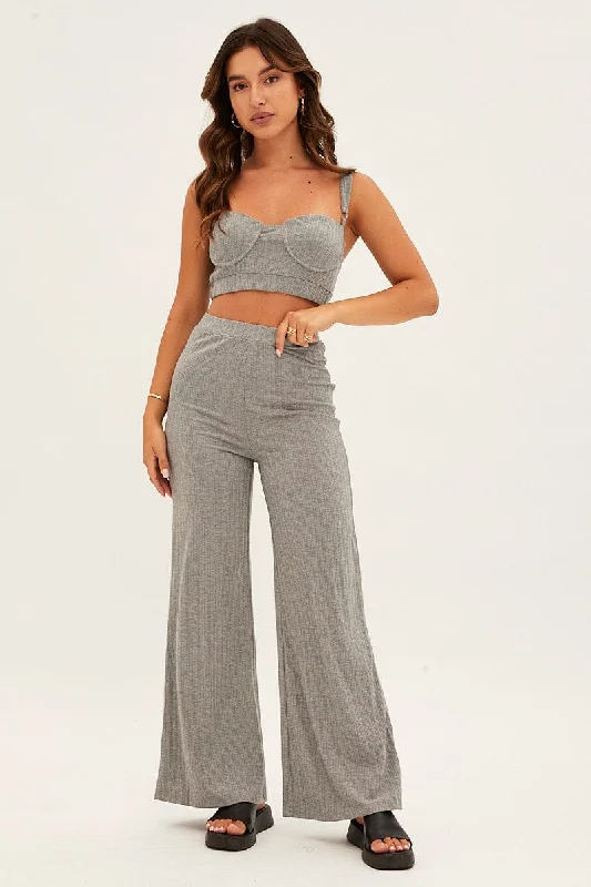 Grey Crop Bralette Loungewear Set