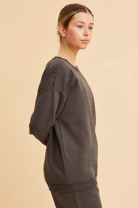 Grey Fleece Sweat Long Sleeve Crew Neck