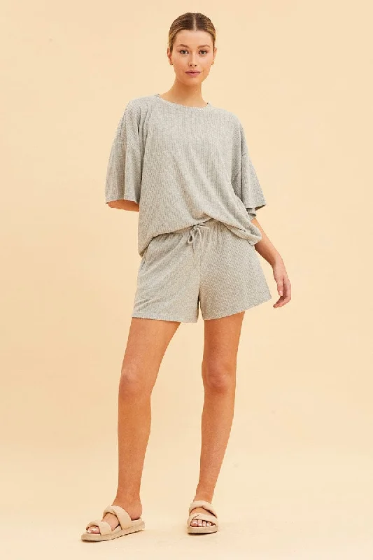 Grey Lounge T-Shirt Waffle Crew Neck Short Sleeve