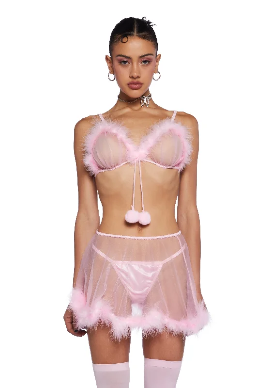 It's My Moment Marabou Three Piece Set-Pink