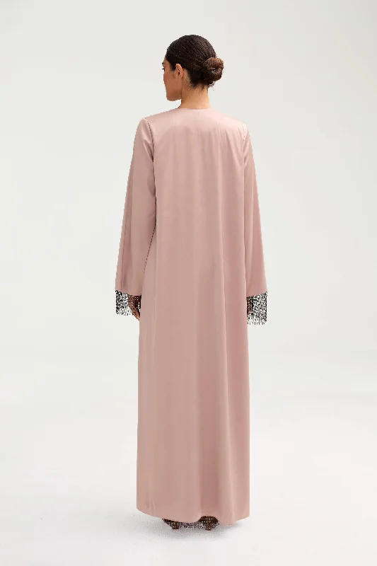 Lyana Crystal Mesh Satin Abaya - Pink Jasmine