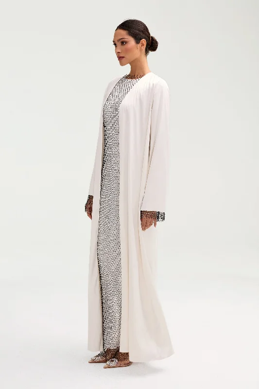 Lyana Crystal Mesh Satin Abaya - White