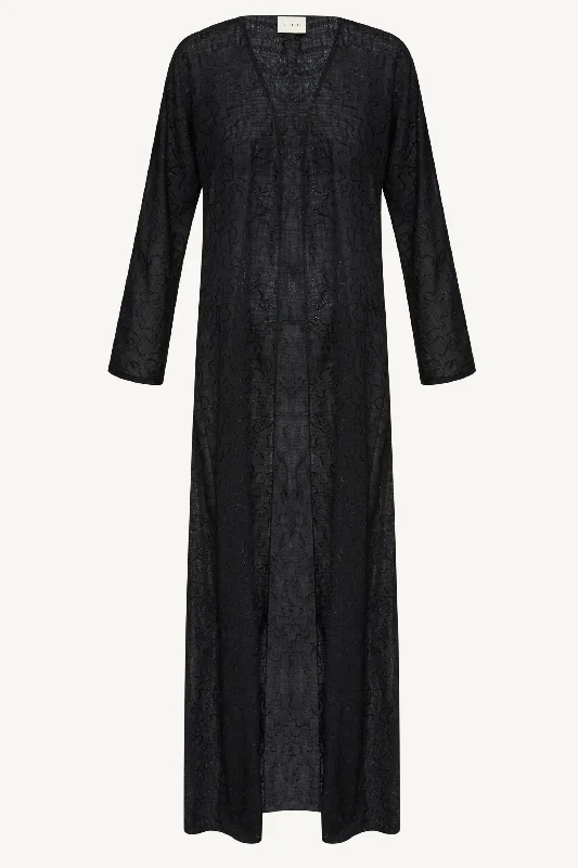 Malak Embroidered Open Abaya - Black