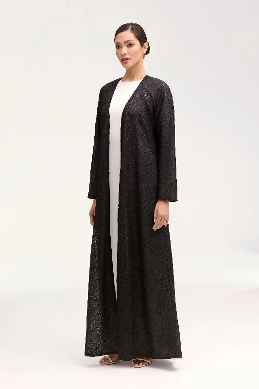 Malak Embroidered Open Abaya - Black