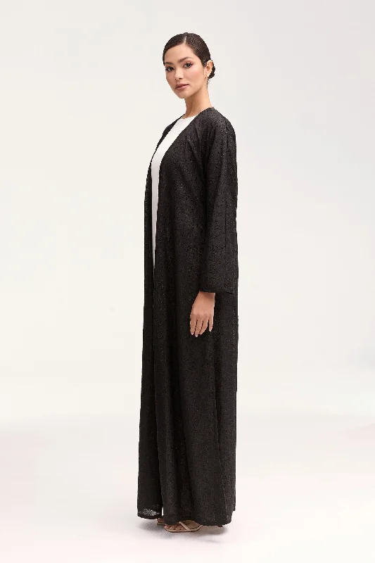 Malak Embroidered Open Abaya - Black