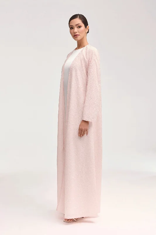 Malak Embroidered Open Abaya - Dusty Pink